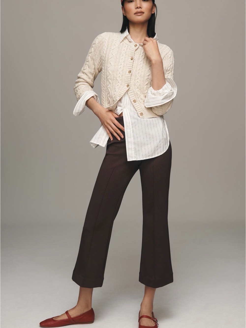 Maeve Anthropologie Pull On Knit Brown Margot Kick Flare Cropped Pants Size XL